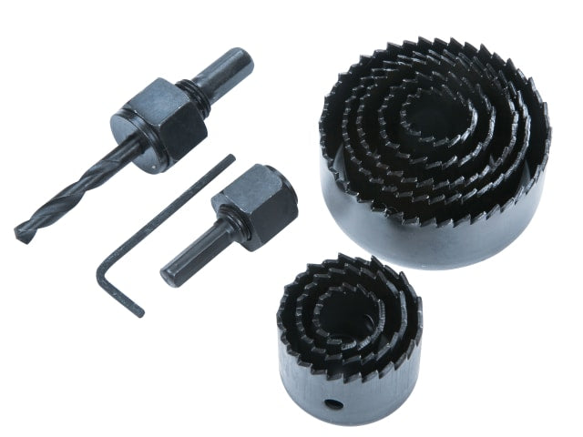 BlueSpot Tools 11 Piece Multi Holesaw Set 19-64mm with Arbors and Hex Key