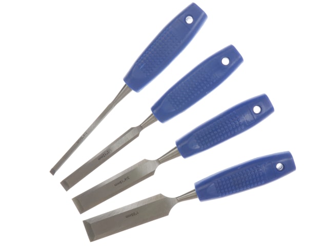 BlueSpot Tools 4 Piece Wood Chisel Set Durable Steel Ergonomic Handles