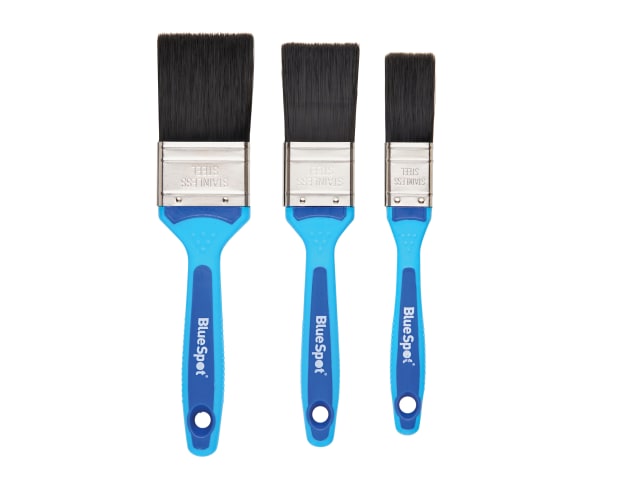 BlueSpot Soft Grip Synthetic Paint Brush Set 3 Piece 1 1.5 2 Inch Durable