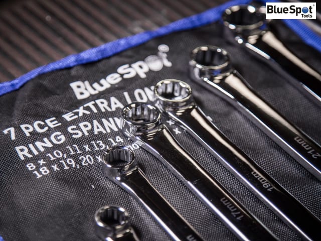 BlueSpot Tools Extra Long Ring Spanner Set 7 Piece Chrome Vanadium Steel