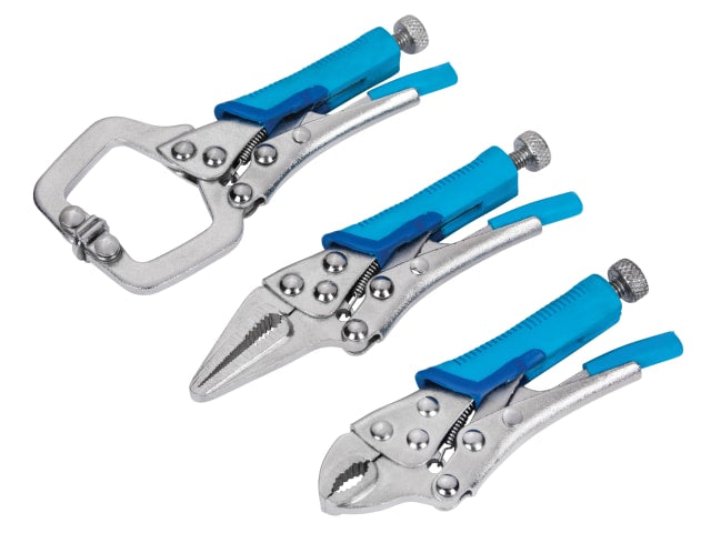 BlueSpot Tools Mini Locking Pliers Set 3 Piece Chrome Plated Soft Grip
