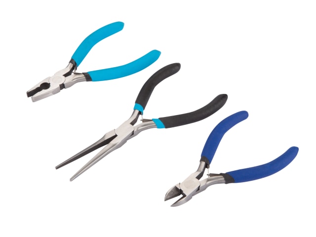 BlueSpot Tools 3 Piece Soft Grip Mini Plier Set Carbon Steel Durable Comfort