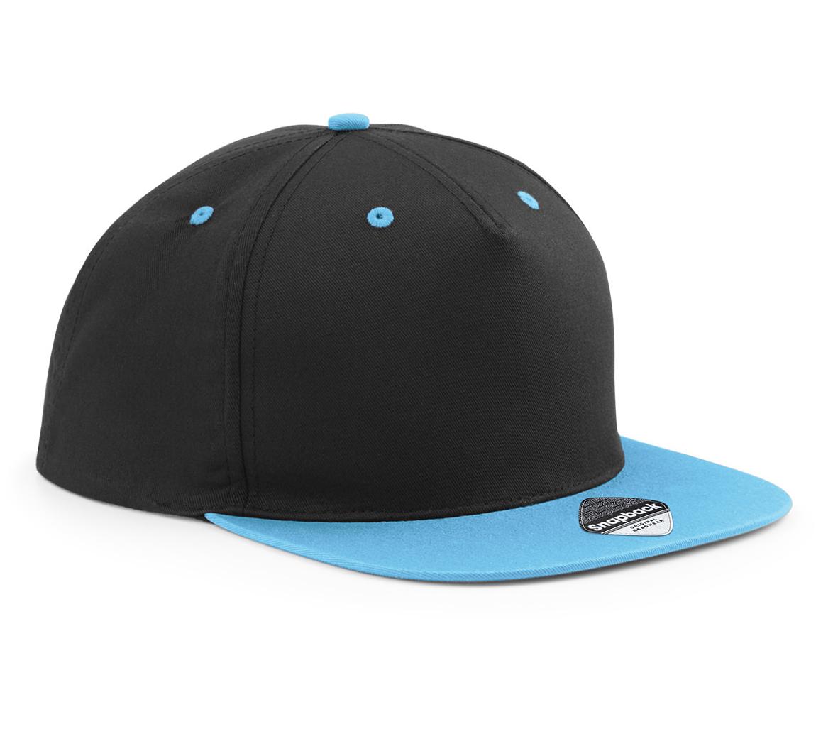 Beechfield 5-Panel Contrast Snapback Hat Retro Style Flat Peak Adjustable