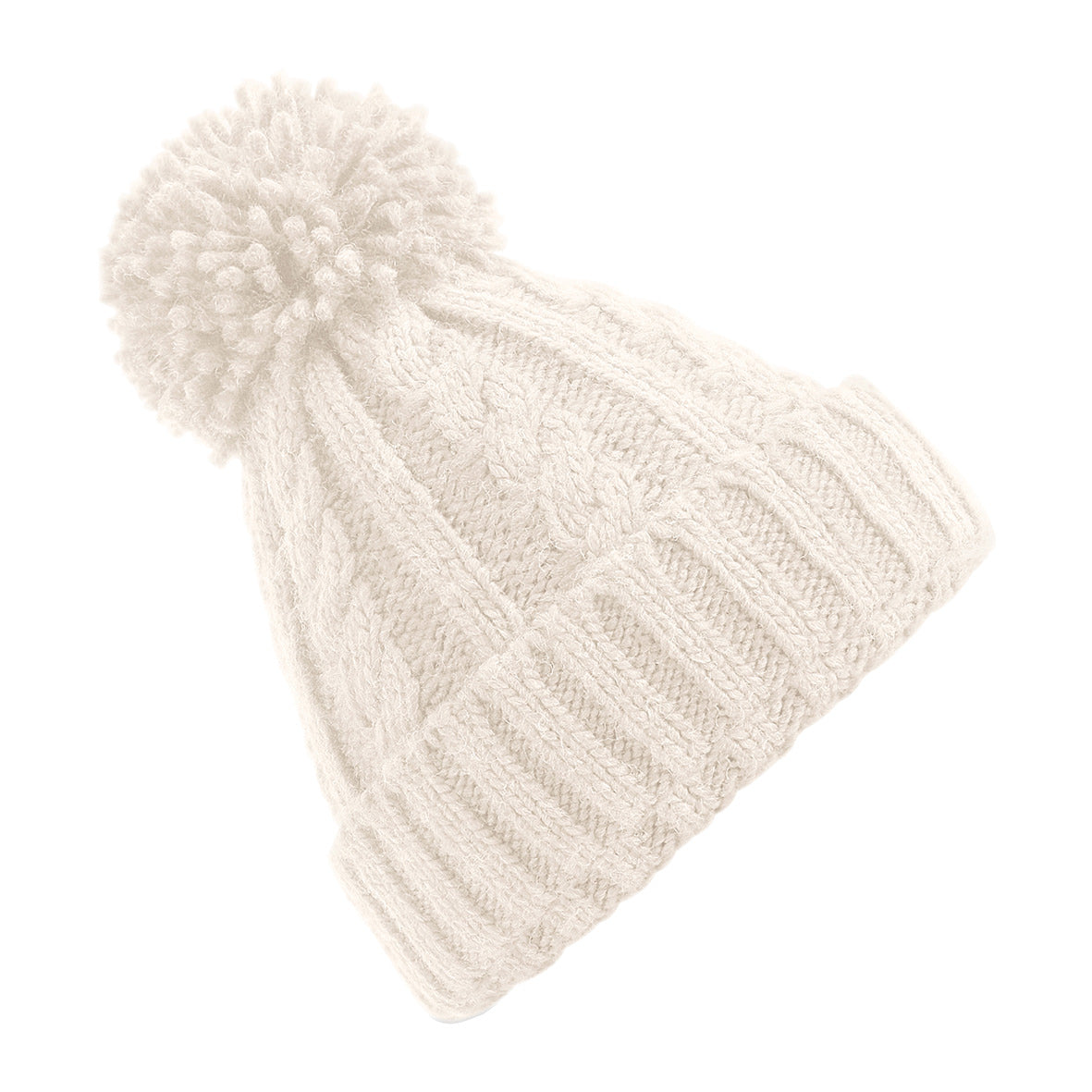 Beechfield Cable Knit Melange Beanie with Suprafleece Thermal Band, Pom Pom