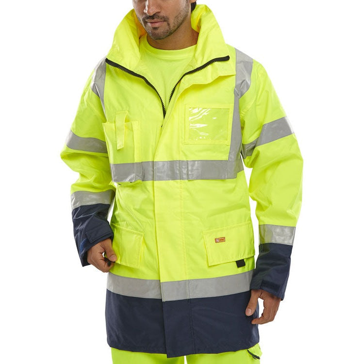 Beeswift Two Tone High Visibility Breathable Traffic Jacket with Detachable Hood