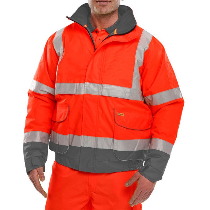 Beeswift Two Tone Bomber Jacket Red Grey Heavyweight Waterproof EN ISO20471