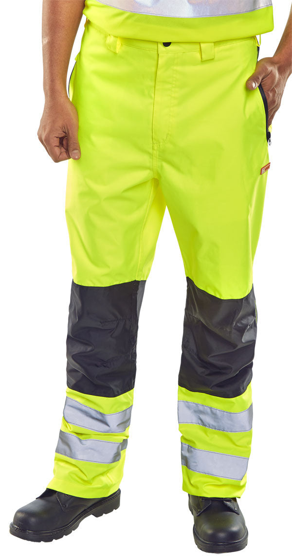 Beeswift Hi Viz Trousers Saturn Yellow Waterproof Breathable EN ISO 20471