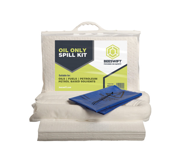 Beeswift 20L Oil Only Spill Kit Absorbent Pads Socks Hazardous Waste Bag