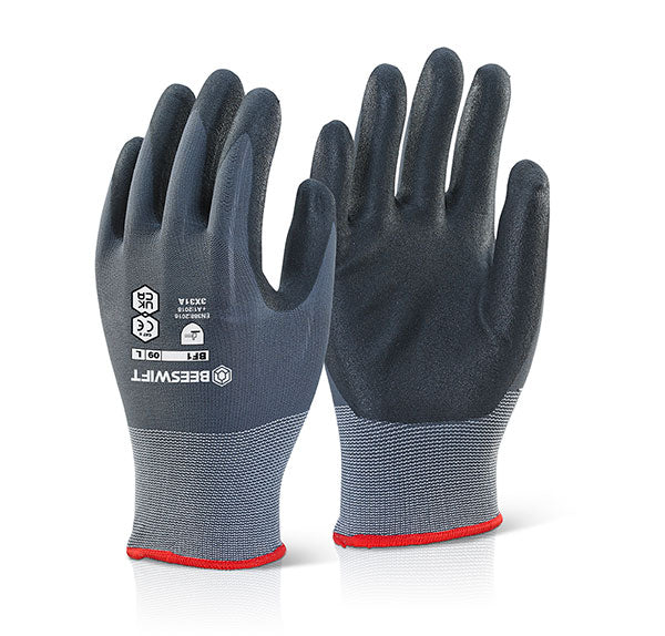 Beeswift Nitrile PU Coated Gloves, Breathable Nylon Lycra, EN388 Protection