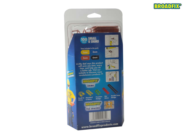 Broadfix Small U-Shim Mixed Pack of 100 Waterproof Plastic Shims 1-6mm