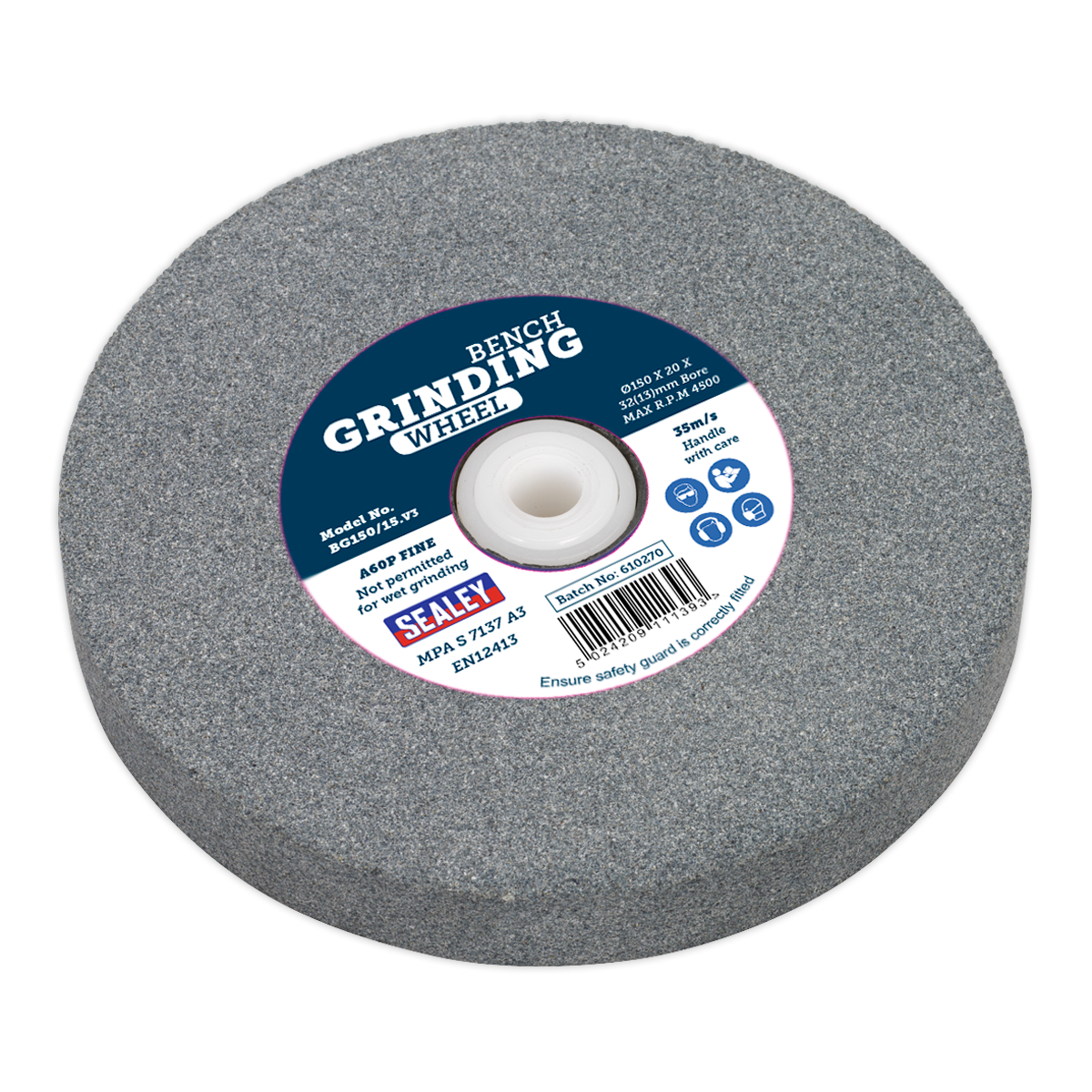 Sealey 150mm Grinding Stone A60P Fine Aluminium Oxide 32-13mm Bore Reducer