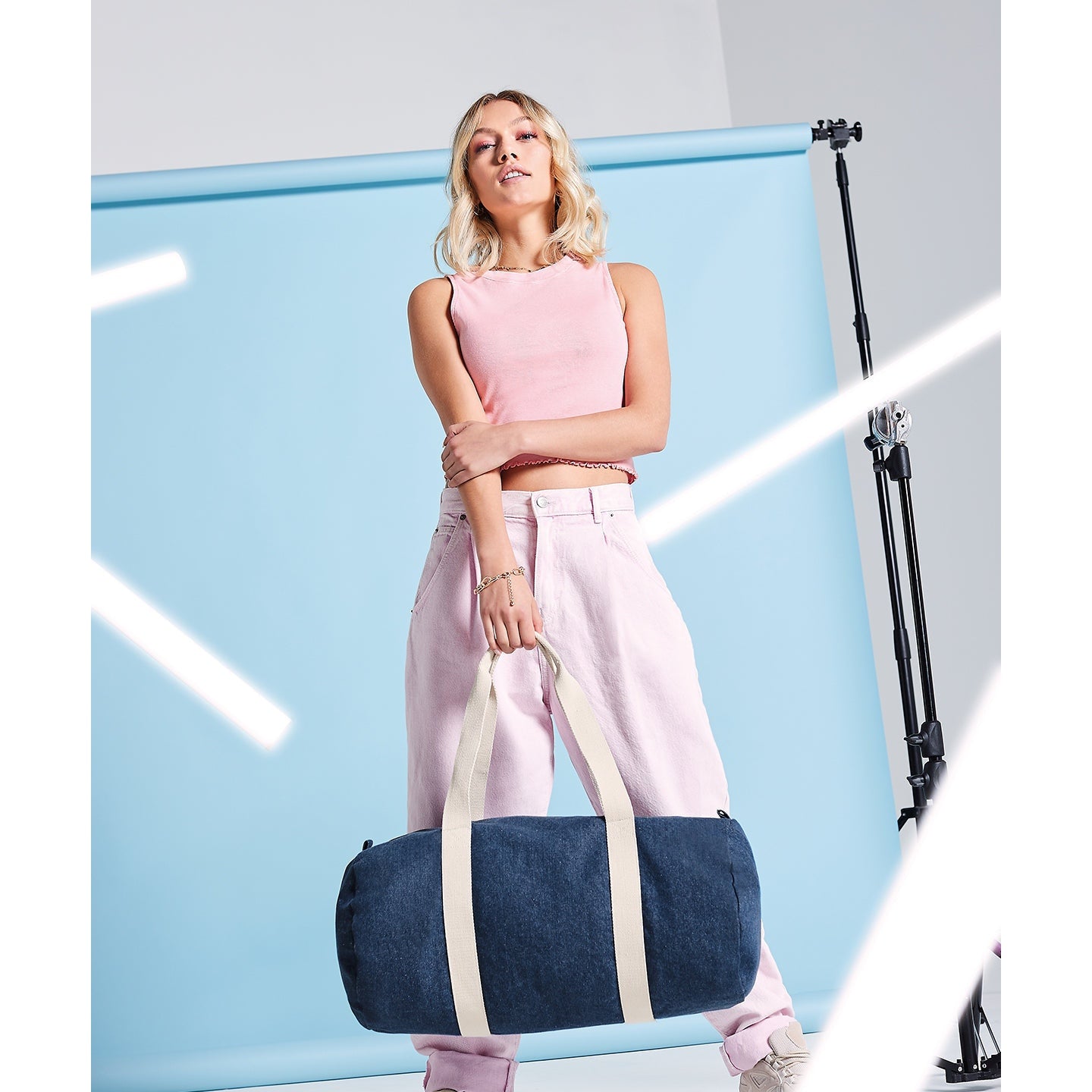 Bagbase Denim Barrel Bag 20L Soft Cotton Gym Holdall Weekend Bag