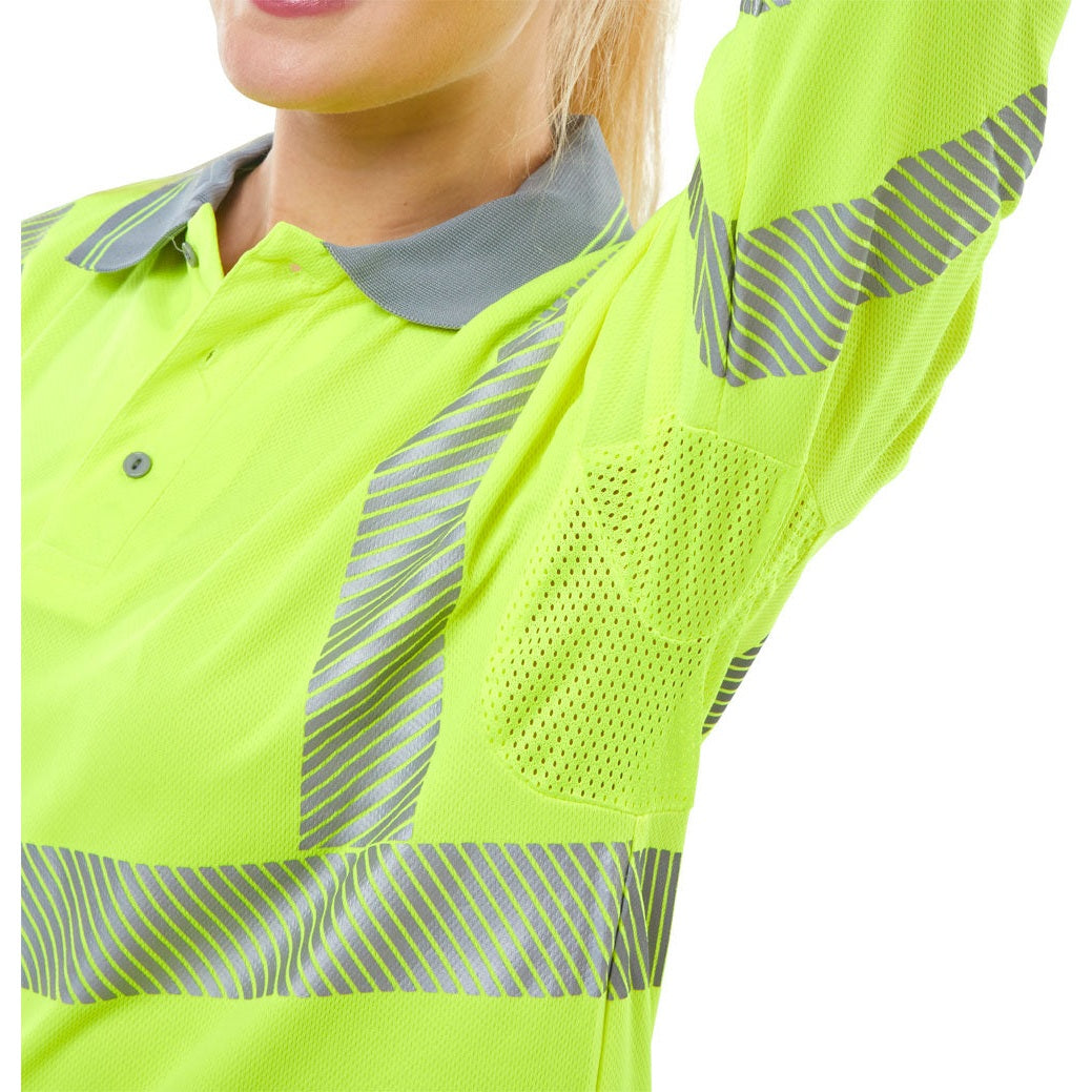 Beeswift Hiviz Executive Long Sleeve Polo 100% Polyester UV Protection Class 3
