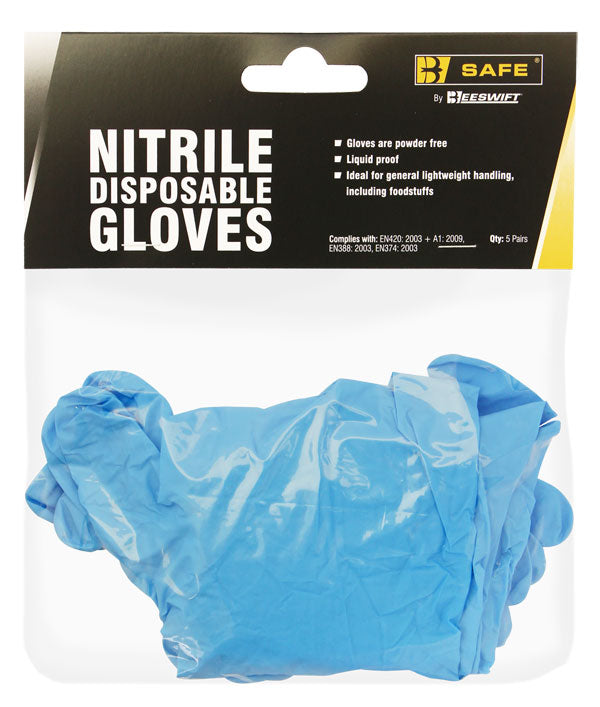 Beeswift Nitrile Disposable Gloves 5 Pairs Powder Free Food Safe Medical Grade