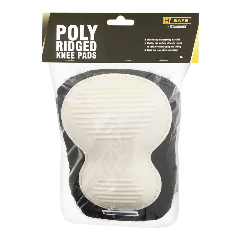 Bsafe Deluxe Poly Ridged Knee Pad Black/White Non-Marking Adjustable Straps