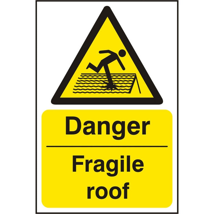 Bsafe Danger Fragile Roof Safety Sign Rigid PVC 200x300mm Pack of 5