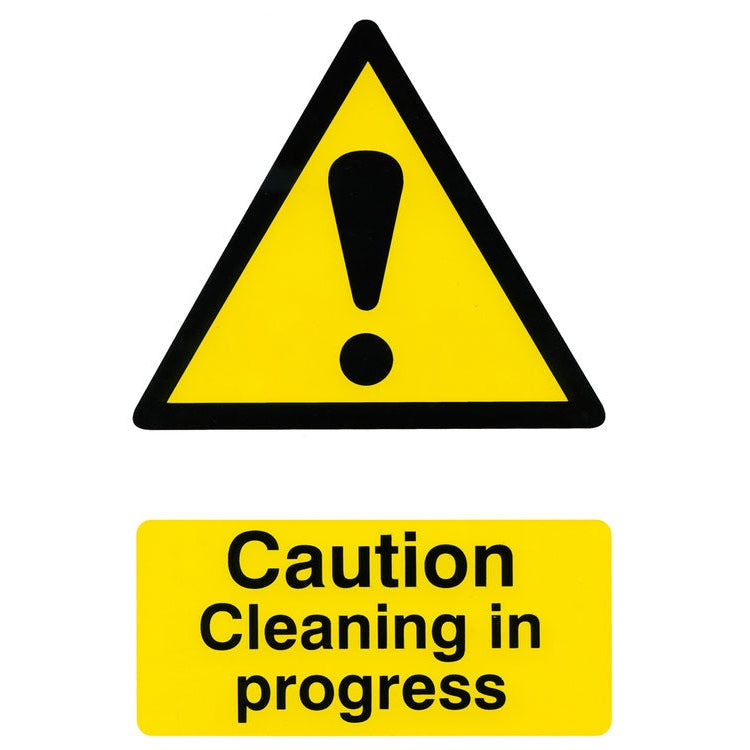 Bsafe Caution Cleaning In Progress Sign Self Adhesive PVC 200x300mm Pack of 5