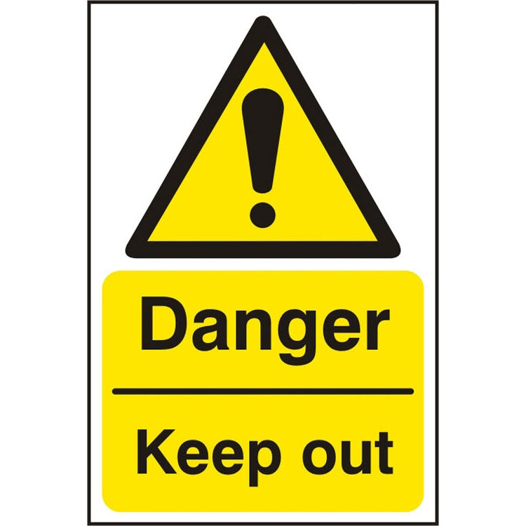 Bsafe Danger Keep Out Sign Rigid PVC 200x300mm Pack of 5 White Yellow