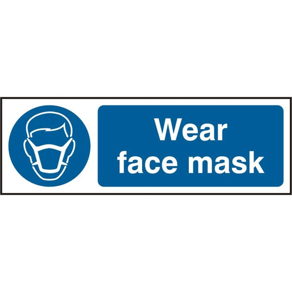 Bsafe Wear Face Mask Safety Sign Self Adhesive Vinyl 300x100mm Pack of 5