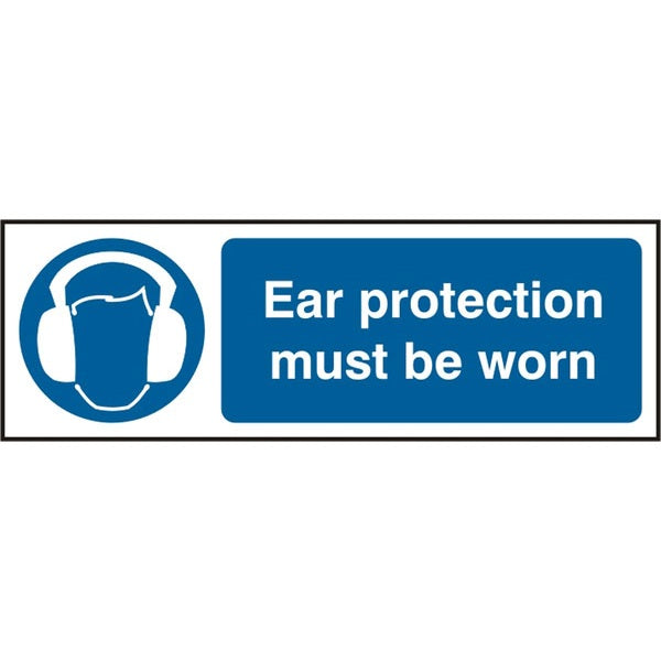 Bsafe Ear Protection Must Be Worn Sign Self Adhesive Vinyl 300x100mm Pack of 5