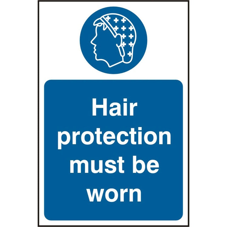 Bsafe Hair Protection Must Be Worn Sign Self Adhesive Vinyl 200x300mm Pack of 5