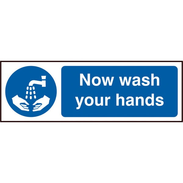 Bsafe Now Wash Your Hands Sign Self Adhesive Vinyl 300x100mm Pack of 5