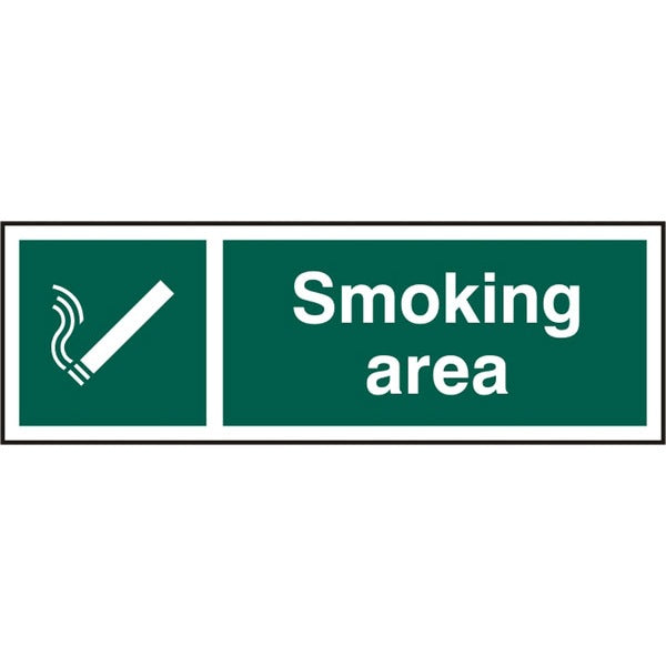 Bsafe Green Smoking Area Sign Rigid PVC 300x100mm Pack of 5 Easy Clean