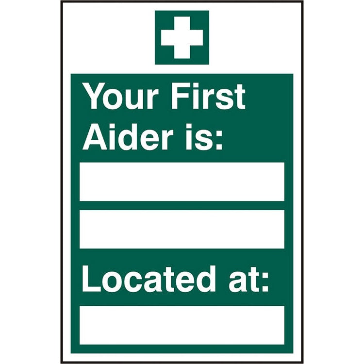 Bsafe Your First Aider Located At Sign Green Self Adhesive Vinyl 200x300mm