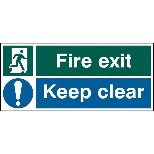Bsafe Fire Exit Keep Clear Sign Green Rigid PVC 450x200mm Pack of 5