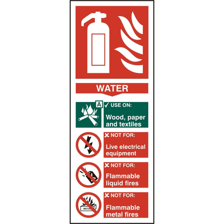 Bsafe Fire Extinguisher Water Sign Self Adhesive Vinyl 82x202mm Pack of 5