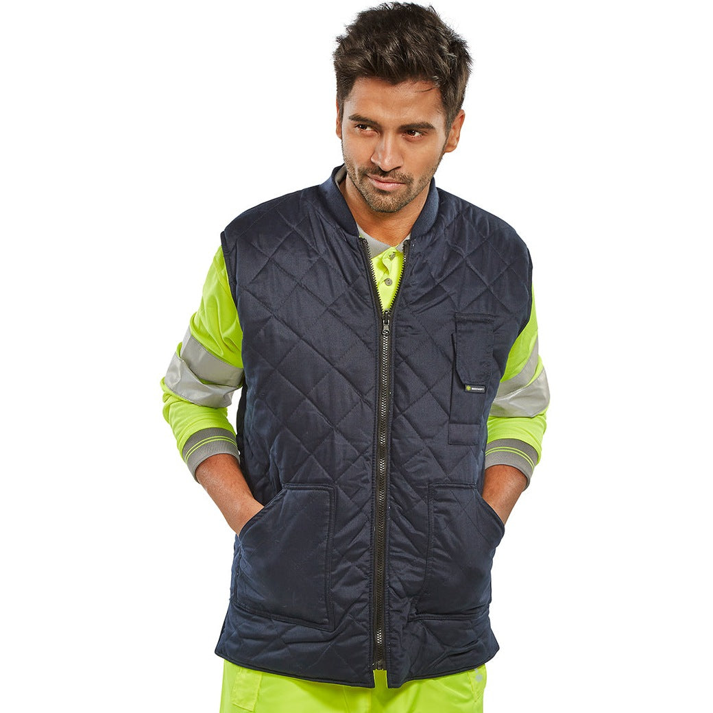 Beeswift Reversible Hi Vis Bodywarmer PU Coated Heavy Duty Zip Class 2
