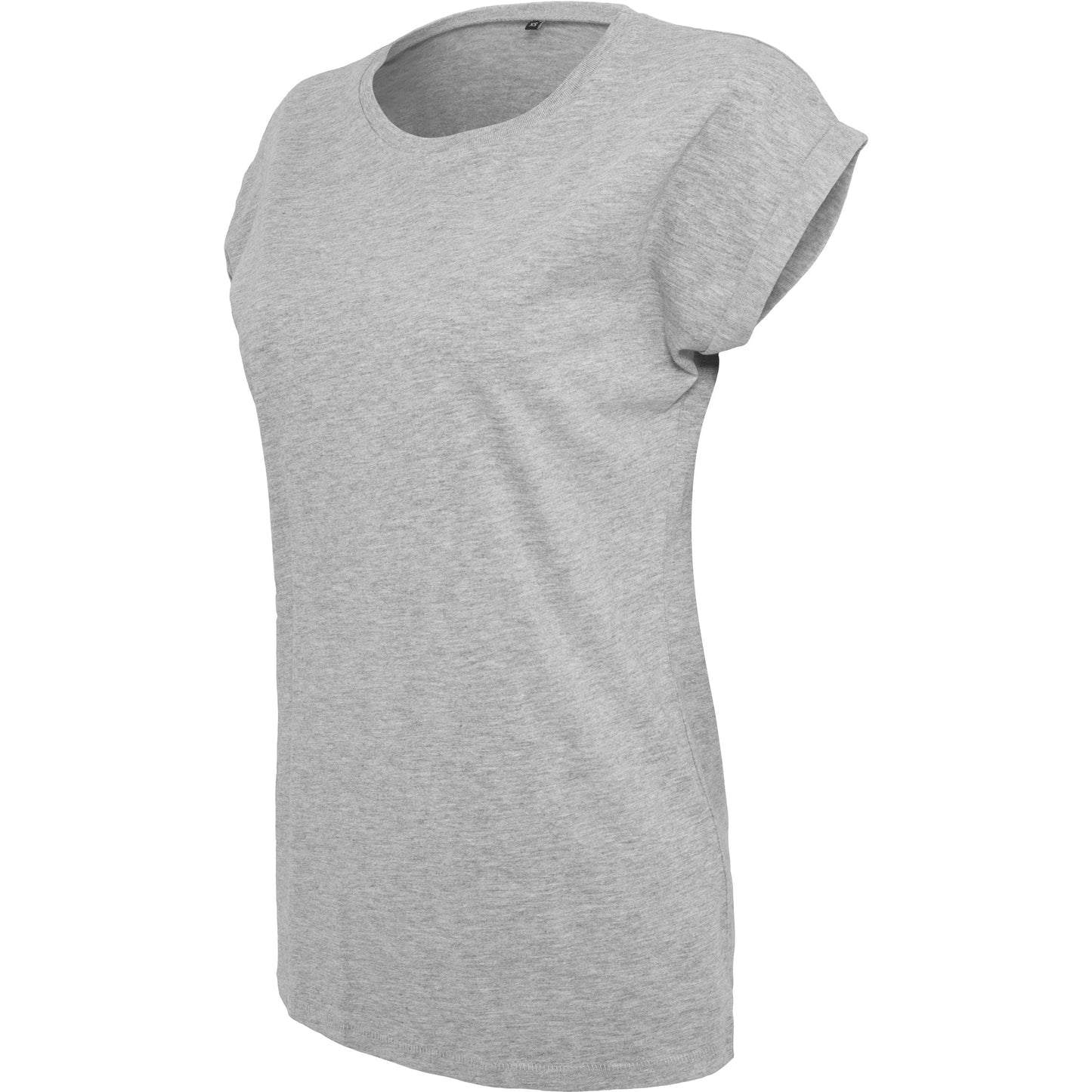 Build Your Brand Women's Extended Shoulder Tee Round Neck Casual Top Grey