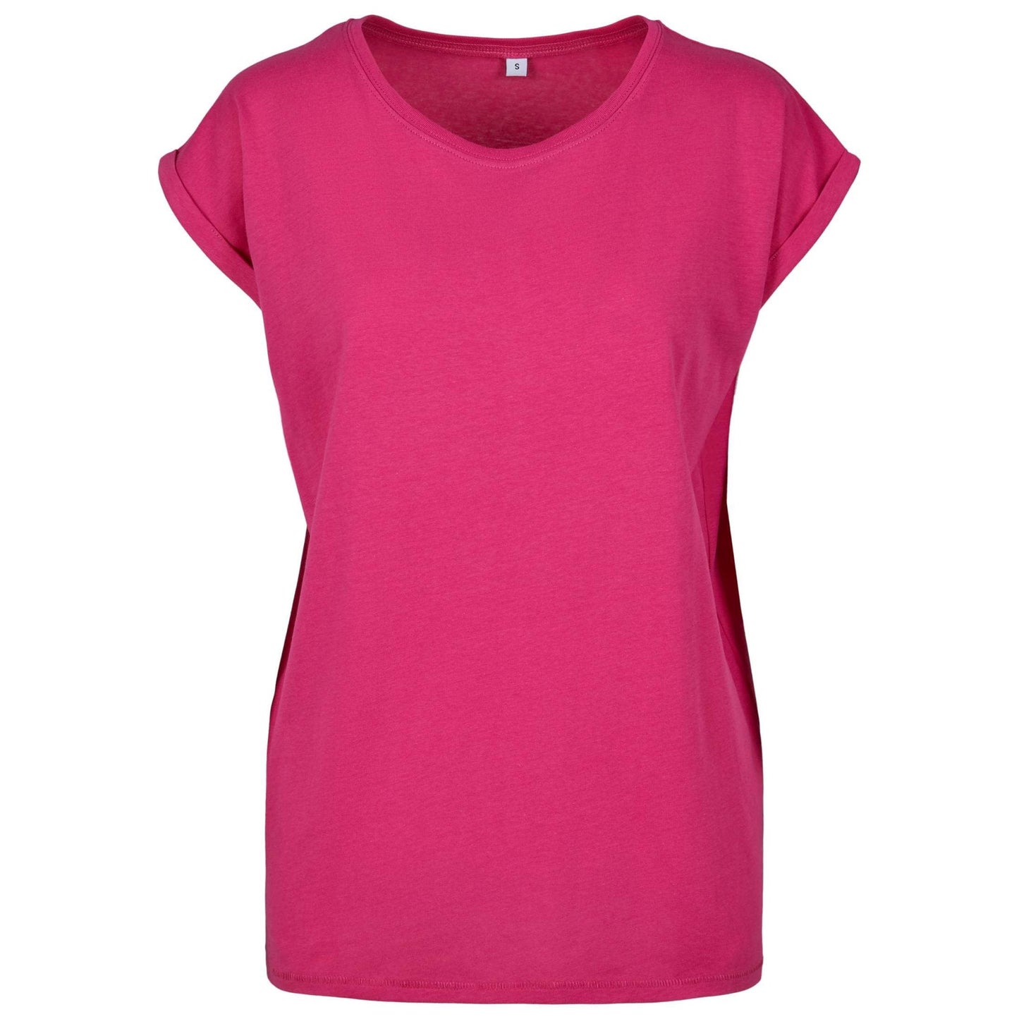 Build Your Brand Women's Extended Shoulder Tee Hibiskus Pink Casual Top
