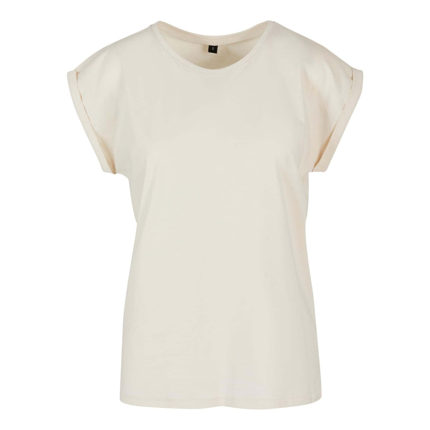 Build Your Brand Women's Extended Shoulder Tee Sand Casual Top for Rebranding