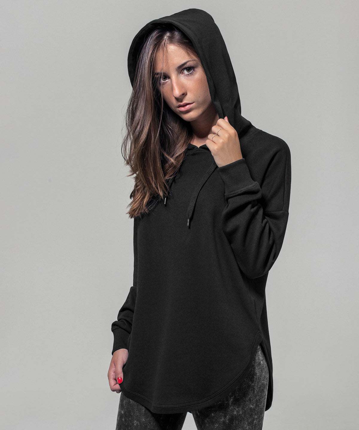 Build Your Brand Women's Oversized Hoodie with Drawstrings and Ribbed Cuffs
