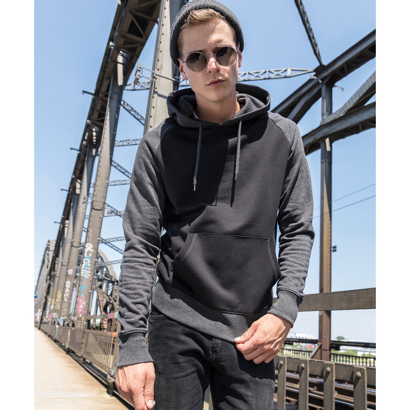 Build Your Brand Raglan Hoodie FAMA Certified Comfortable Cotton Blend