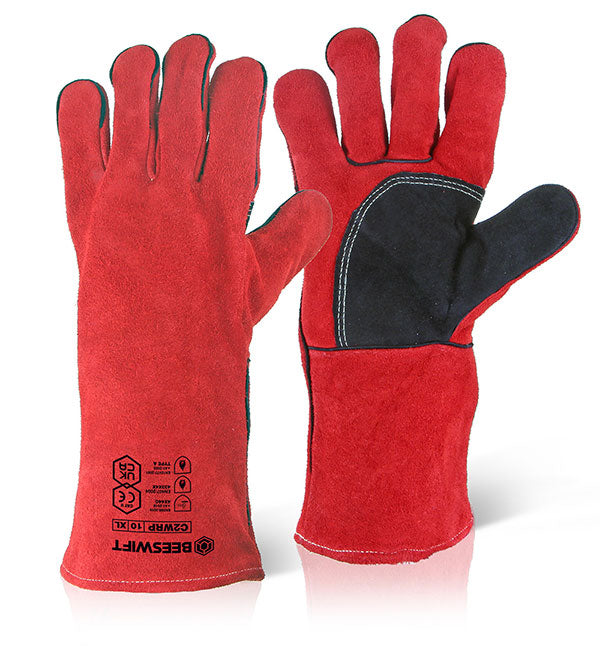 Beeswift 14" Red Welders Gauntlet with Reinforced Palm and Heat Resistance