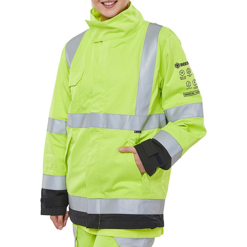 Beeswift Two Tone Arc Woven Jacket Hi Vis Fire Retardant Saturn Yellow/Navy