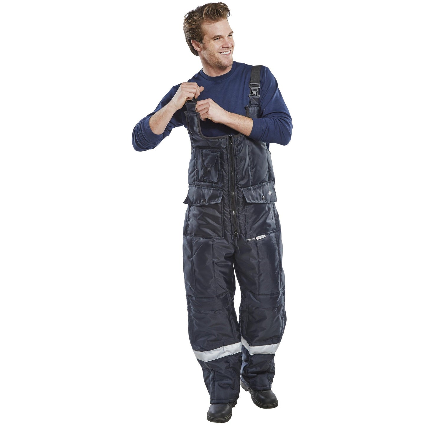 Beeswift Coldstar Freezer Bib Trousers Navy Blue 3M Thinsulate Reflective EN342