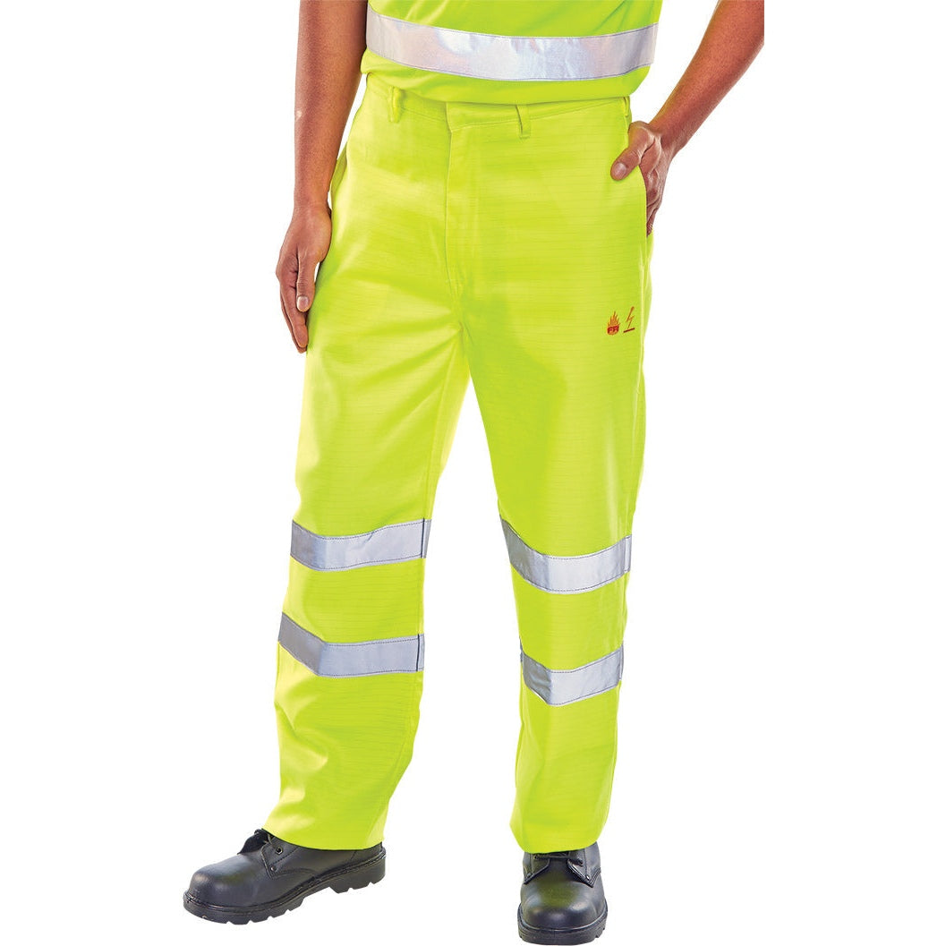 Beeswift Fire Retardant Anti Static Trousers EN471 Saturn Yellow Hi Vis