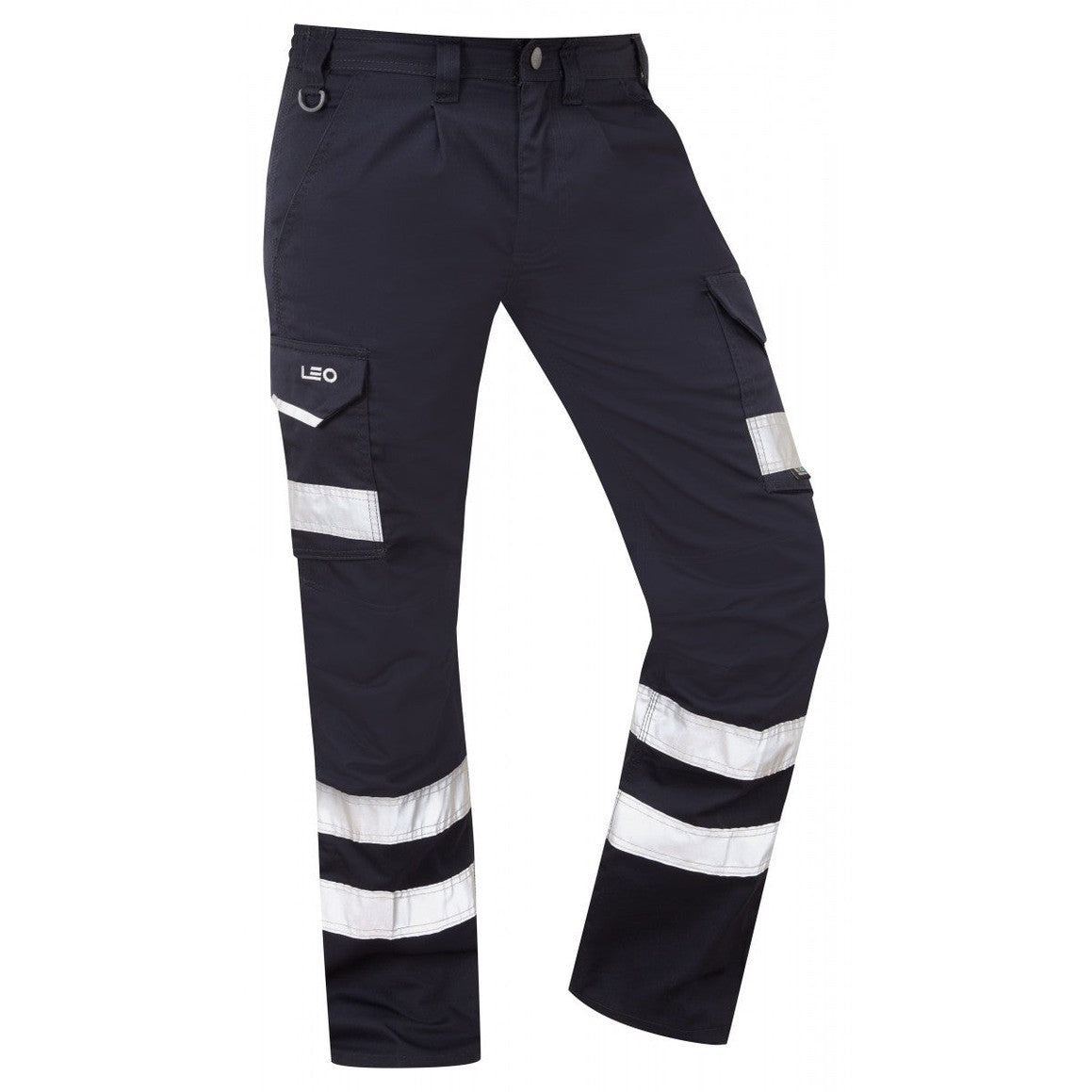 Leo Workwear EcoViz Cargo Trousers Poly Cotton Reflective Tape Knee Pad Pockets