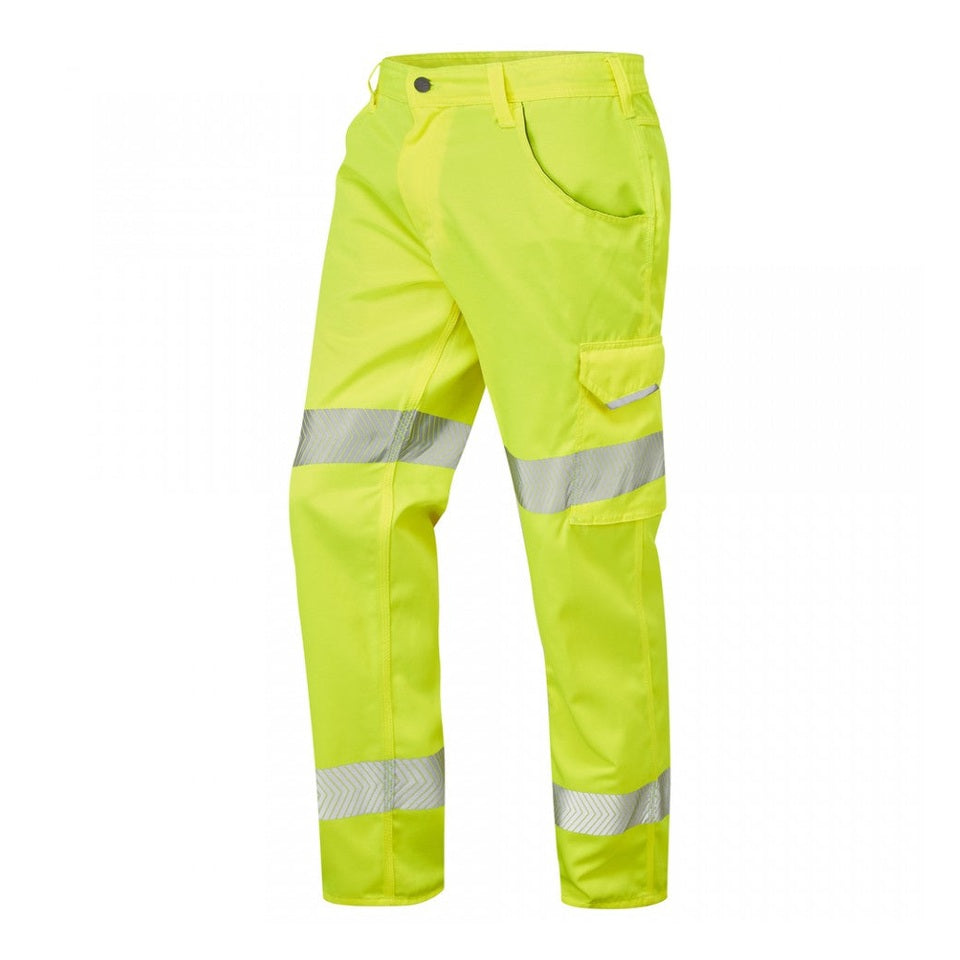 Leo Workwear Yelland EcoViz Lightweight Cargo Trousers Reflective Tape 28"-48"