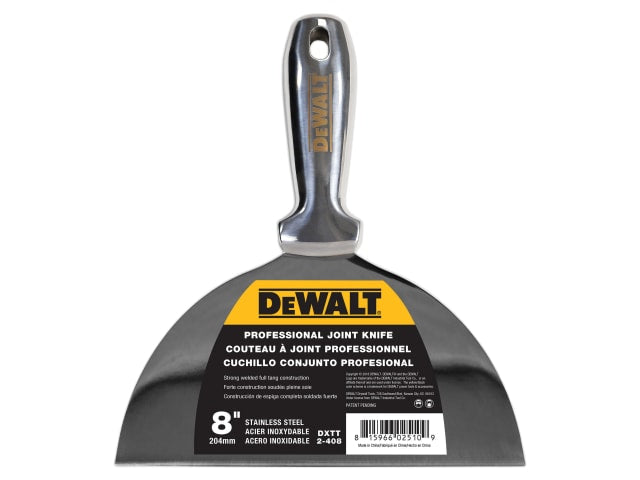 DEWALT 200mm Stainless Steel Jointing Filling Knife Lightweight Durable Tool
