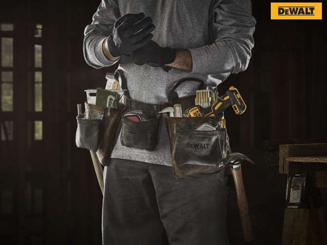 DEWALT Pro Leather Tool Apron with Pockets and Hammer Loops, 140cm Belt