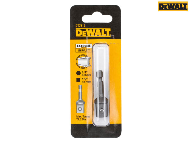 DEWALT DT7512 1/4in Hex to 1/2in Drive Impact Adaptor 52mm Length Tool Accessory