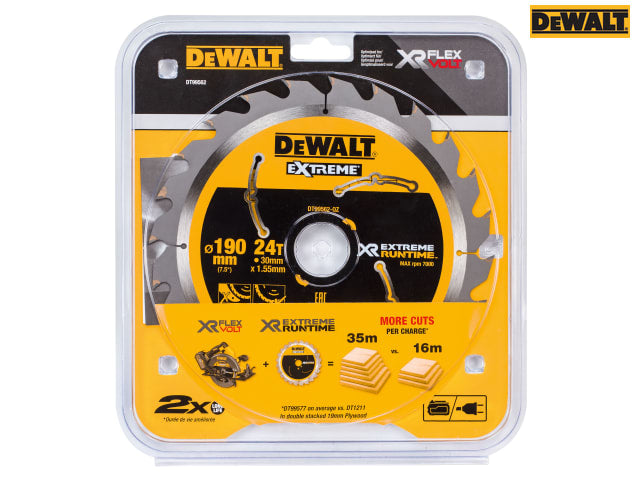 DEWALT XR FlexVolt Circular Saw Blade 190mm 30mm Bore 24T ATB+R Cutting Tool