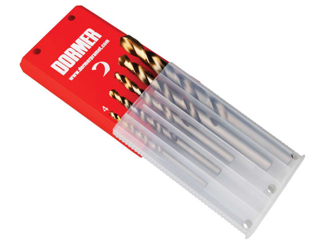 Dormer A002 HSS TiN Coated Jobber Drill Set of 5 Sizes 4-10mm for Steel & More
