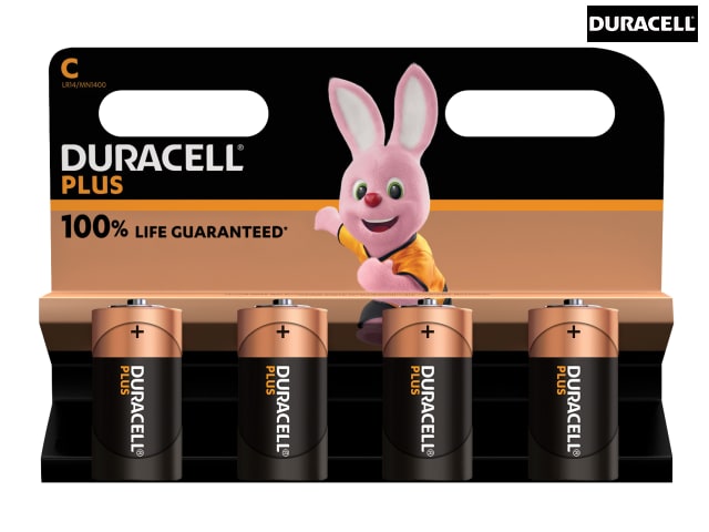 Duracell C Cell Plus Power Batteries Pack of 4 Extra Life for High-Drain Use