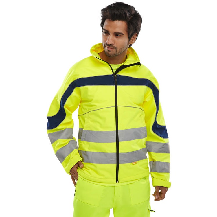 Beeswift Eton Hi-Vis Soft Shell Jacket Windproof Fleece Adjustable Cuffs