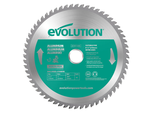 Evolution 210mm Aluminium Cutting Mitre Saw Blade 60T Tungsten Carbide